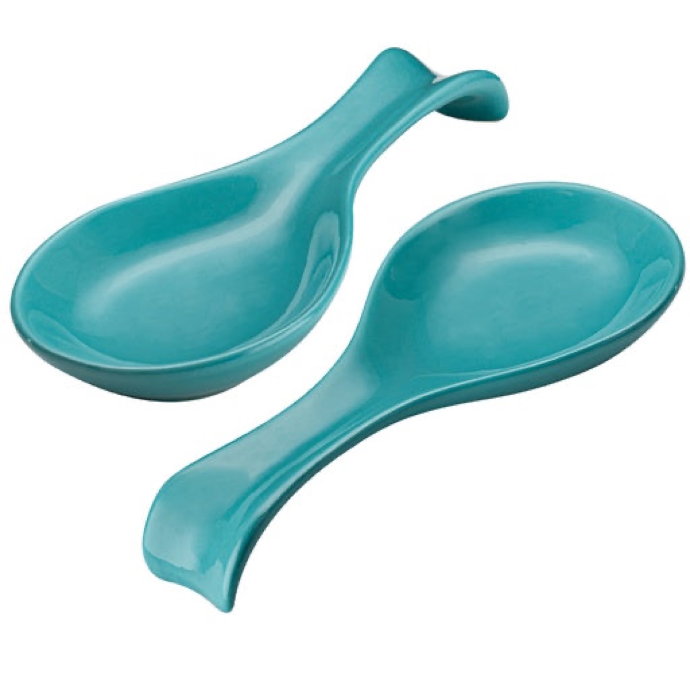 Two aqua ceramic spoon rests