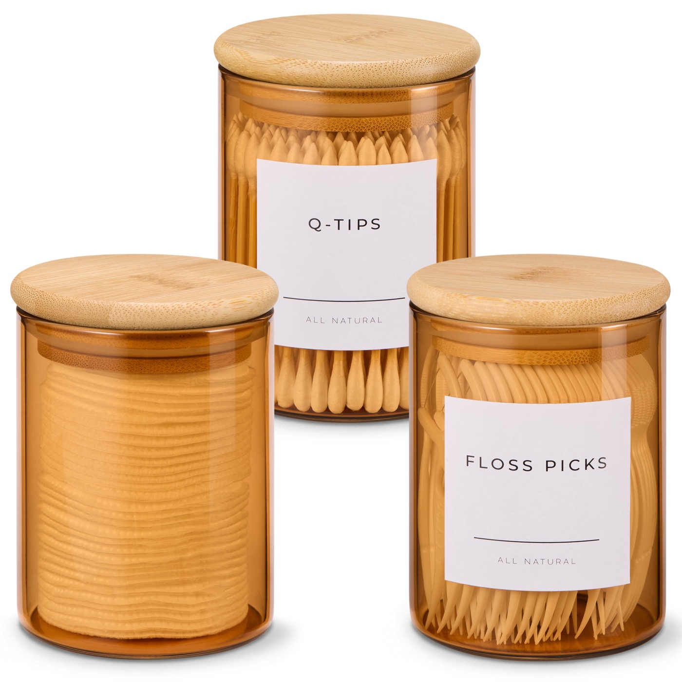 Mini Glass Apothecary Jars with Bamboo Lids, Set of 3, 10 oz product view