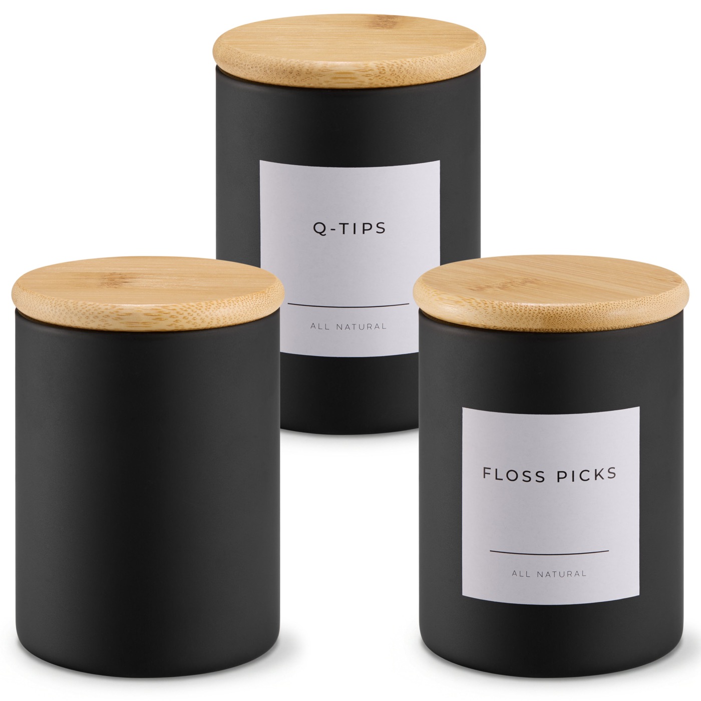 Mini Glass Apothecary Jars with Bamboo Lids, Set of 3, 10 oz product view